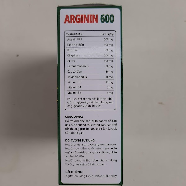 Viên uống Giải độc gan ARGININ 600 CÀ GAI LEO TỎI ĐEN - Hỗ trợ mát gan, hạ men gan_Hộp 60 viên