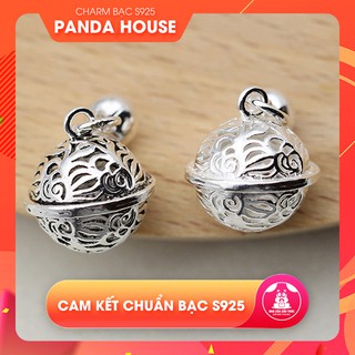 Charm bạc s925 hình quả chuông khắc hoa văn họa tiết (charm treo) size 11mm - Panda House