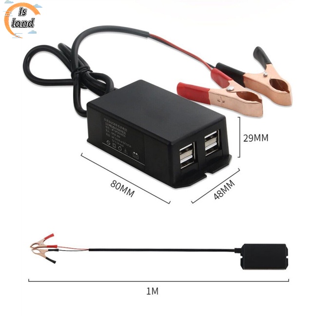 Bộ Chuyển Đổi Sạc Nhanh Usb 4 Trong 1 Có Kẹp Gắn Bình Ắc Quy / Đèn Led / Loa Xe Máy Cho Điện Thoại