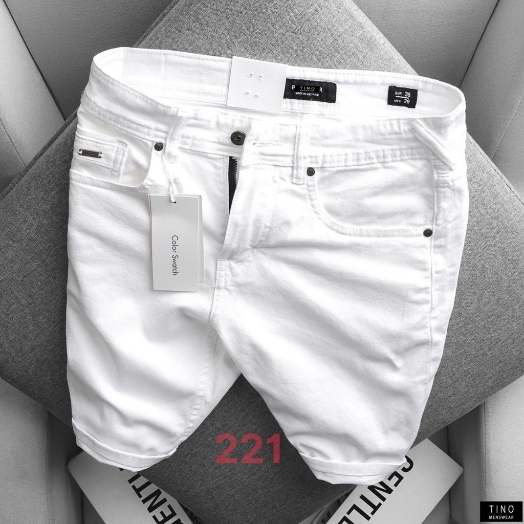 ◎Quần short đùi jean nam AD221 trắng trơn không rách gối chất bò cao cấp co dãn 4 chiều, rin Nhiều Mẫu Mới
