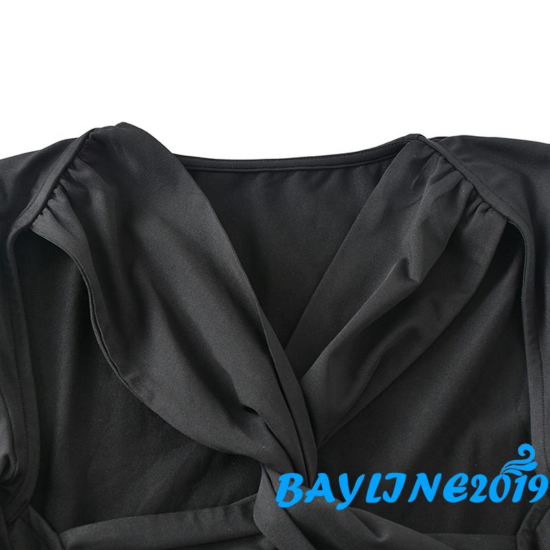 BAY-Women Bodycon Dress, Sexy Long Sleeve Front Cross Hollowed-out Club Party Mini Dress