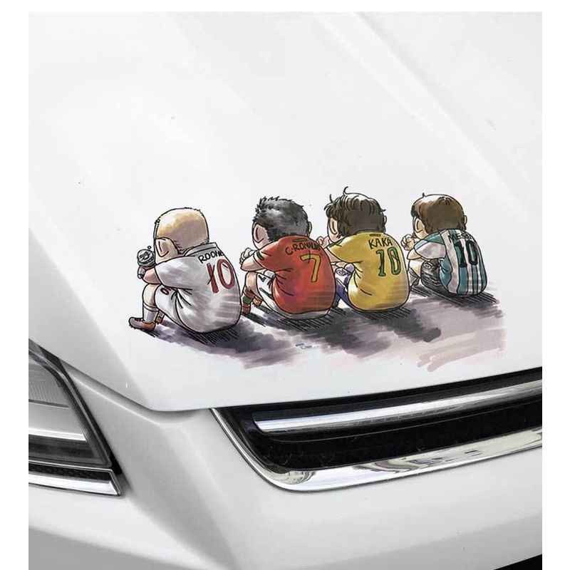 Logo decal tem dán hình cầu thủ bóng đá hoạt hình dán xe ô tô, xe hơi