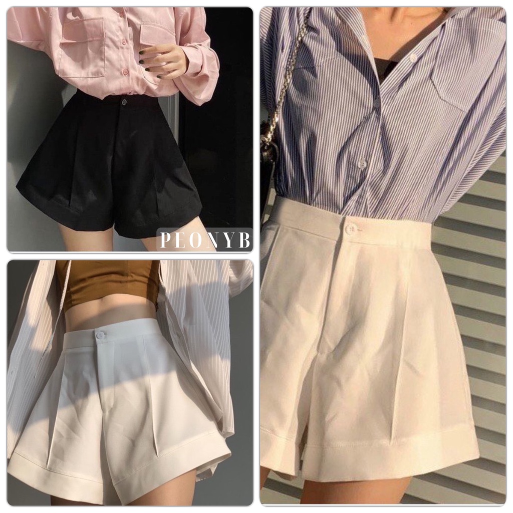 Quần Short Ống Vểnh PEONYB Nữ [FREESHIP]  Sooc kaki cạp cao form rộng thiết kế bánh bèo tiểu thư kiểu hàn quốc đẹp