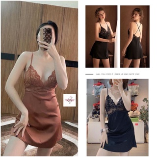 Váy ngủ hai dây lụa satin sexy cao cấp Đầm mặc nhà gợi cảm quyến rũ M16