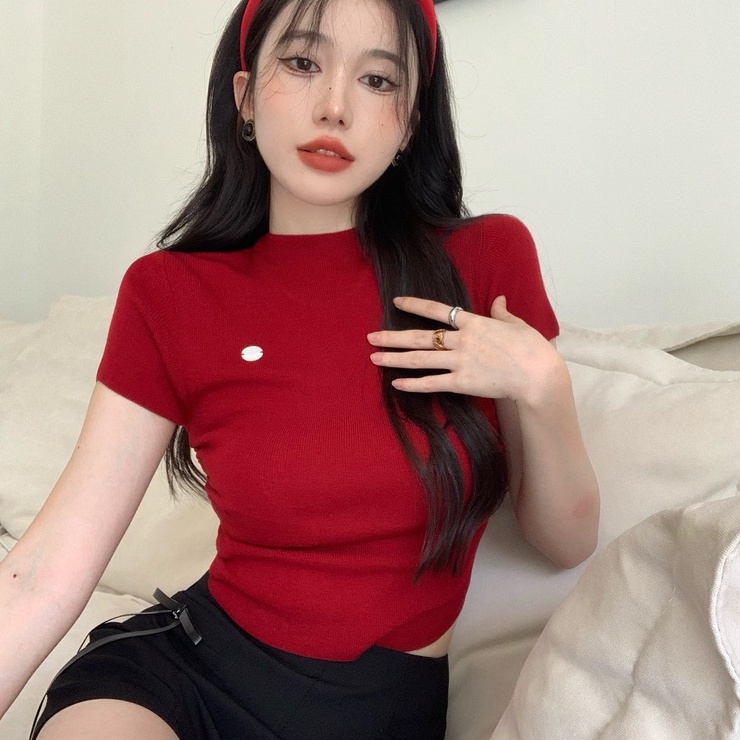 Áo thun dệt kim ZHELIHANGFEI ngắn tay dáng ôm thời trang cá tính