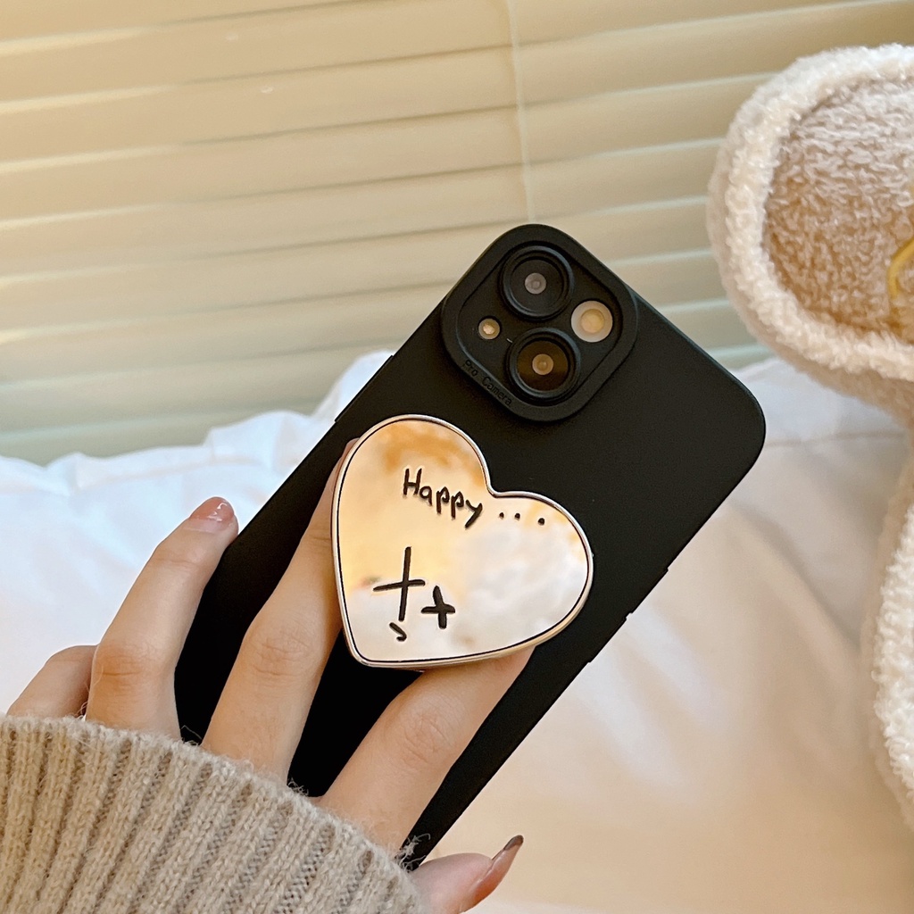 Giá đỡ điện thoại popsocket gương hình trái tim size lớn Happy Fating Brave Lucky