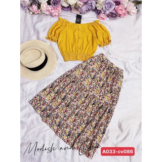 Set áo vàng dáng croptop chân váy hoa xòe S086 - MC phân phối chính thức ( kèm ảnh thật shop tự chụp)