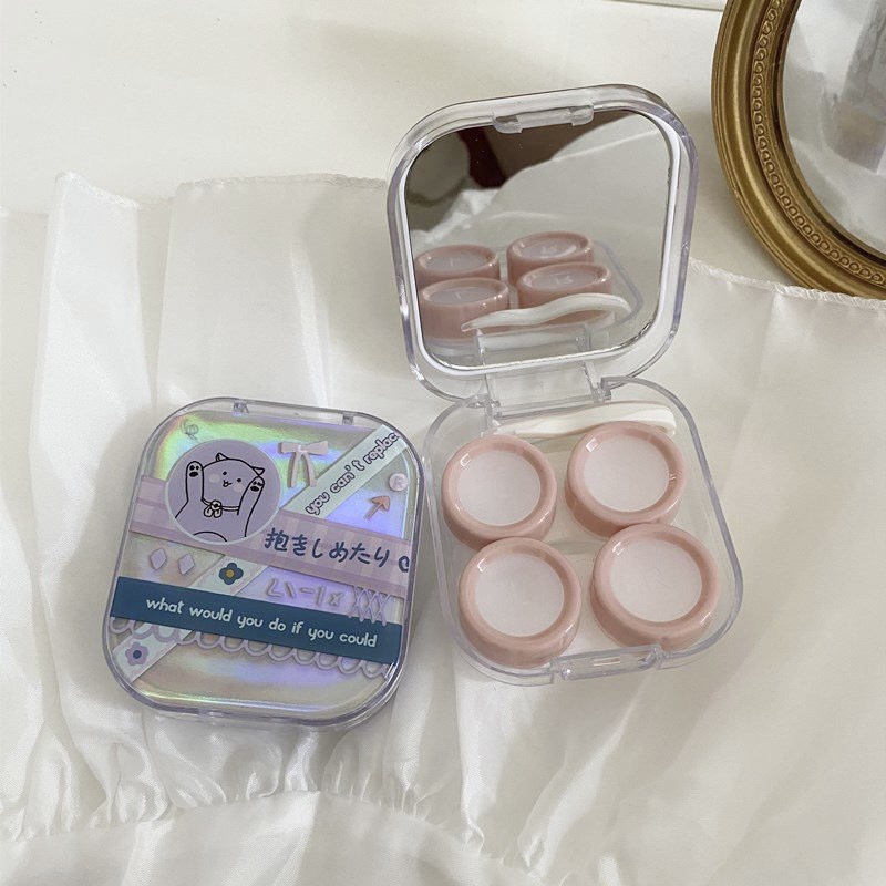 Hộp đựng lens 2 khay Hologram hình thỏ mèo dễ thương