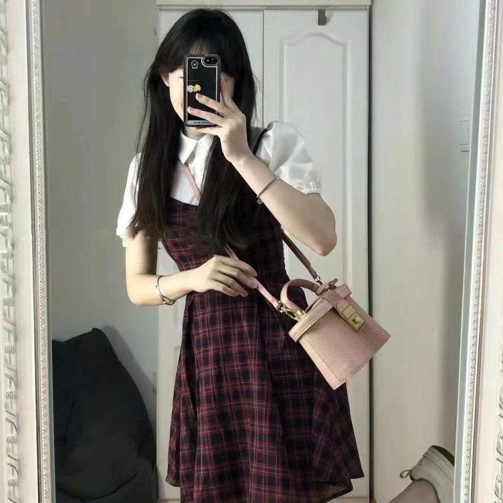 Đầm Giả Hai Mảnh Họa Tiết Kẻ Sọc Phong Cách Preppy Mẫu Mới 2022