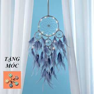 Dreamcatcher Bằng Sắt Đính Lông Vũ Và Ngọc Trai Tinh Tế Trang Trí Nội Thất Tặng Kèm Móc Treo Dán Tường