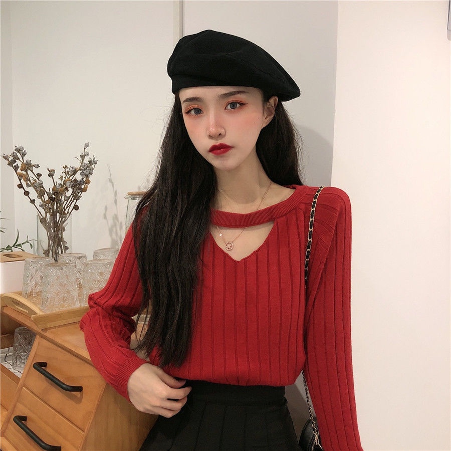 COZOK Áo Sweater dài tay cổ chữ V thời trang xinh xắn