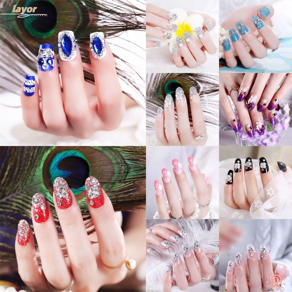 Set 24 Phụ Kiện Đính Đá Trang Trí Móng Tay Cô Dâu Sang Trọng|Kết Thúc Mảnh