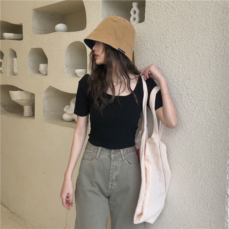 Áo Thun Lửng Ngắn Tay Dáng Ôm Thời Trang Hàn Quốc Gợi Cảm Cho Nữ