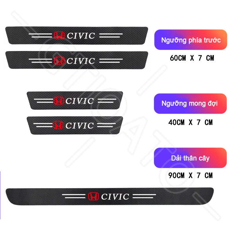 GTIOATO Cho Honda Civic Sợi Carbon Bảo Vệ Bậc Cửa Và Dán Cốp Xe Hơi Dán Xe Dán Cửa ô Tô DáN  ̂́Ng XưỚC Ô Tô Phụ KiệN Ô Tô