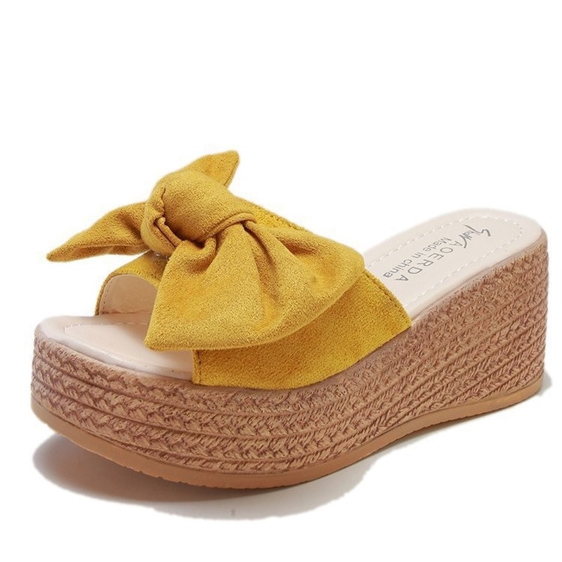 Dép đế xuồng đính nơ cỡ 7cm phong cách mùa hè thời trang cho nữ