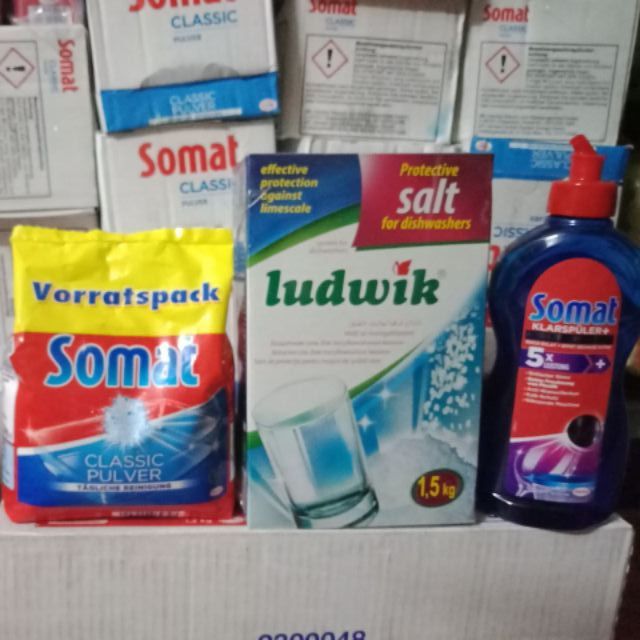 combo Muối rửa bát ludwik 1,5 kg + nước làm bóng Somat +bột rửa bát Somat 1,2kg ( như hình )