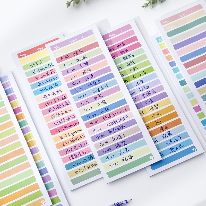 Set 50 Tờ Giấy Ghi Chú Họa Tiết Kẻ Sọc Dài Nhiều Màu Sắc Dễ Thương Cho Học Sinh