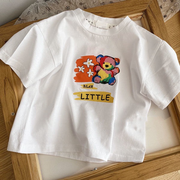 Áo Thun Cotton Tay Ngắn Dáng Rộng In Họa Tiết Gấu Hoạt Hình Dễ Thương Phong Cách Nhật Hàn Thời Trang Mùa Hè Cho Bé Gái 22