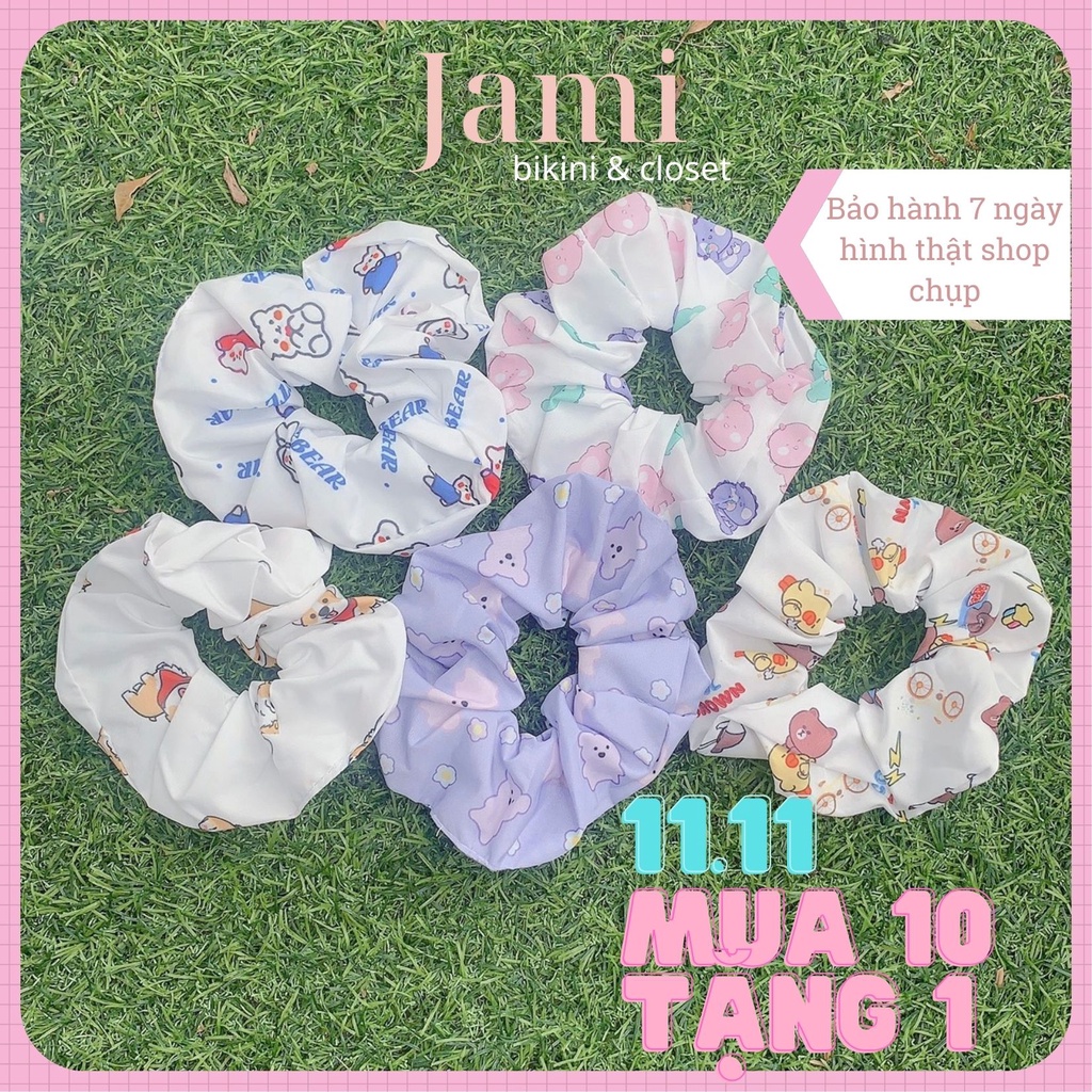 Dây buộc tóc, cột tóc scrunchies xốp hoạ tiết bơ dâu freeship 1k giá rẻ bán sĩ