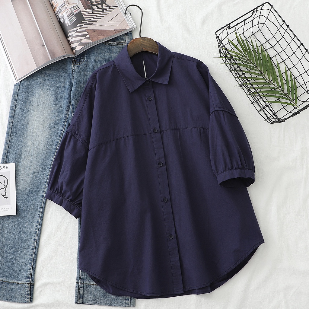 Áo Sơ Mi Tay Lửng Dáng Rộng Phong Cách Hàn Quốc Thời Trang Xuân Hè 2022 Dành Cho Nữ