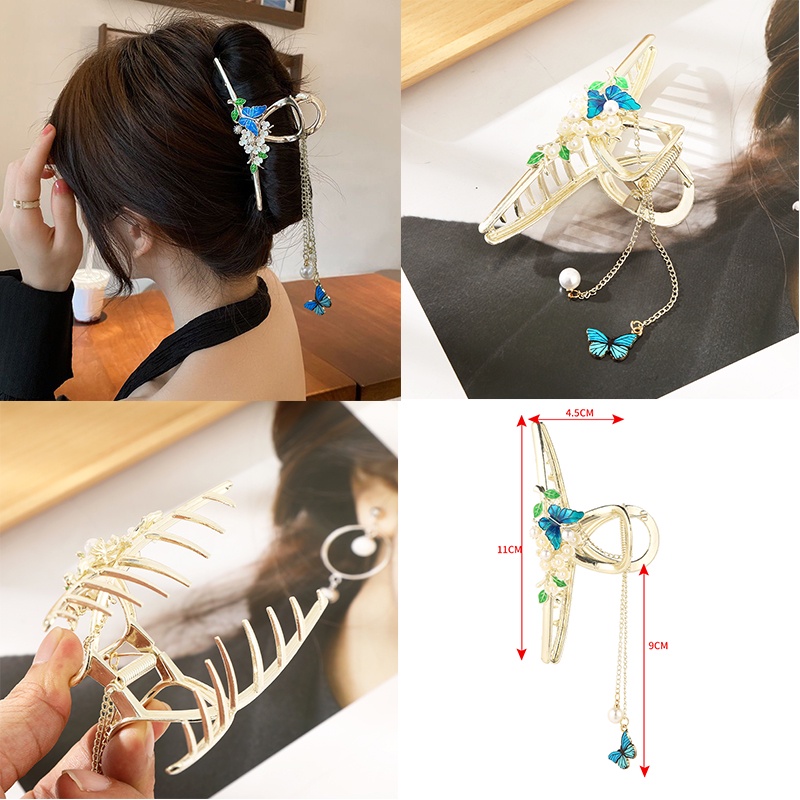 Kẹp tóc ngọc trai HAIMEIKANG bằng kim loại lớn thời trang