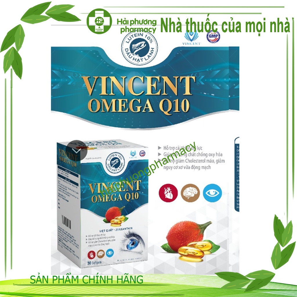 Dầu gấc Vincent Omega Q10 - Bổ sung chất chống oxy hóa , hỗ trợ cải thiện thị lực hộp 30 viên