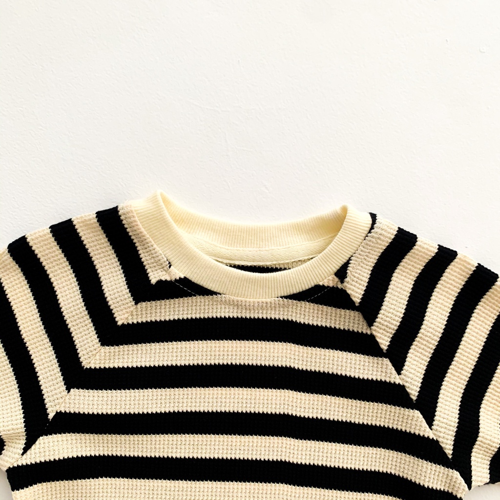 Áo liền quần dài tay bằng cotton họa tiết kẻ sọc thiết kế đơn giản cho bé gái và bé trai mặc tại nhà