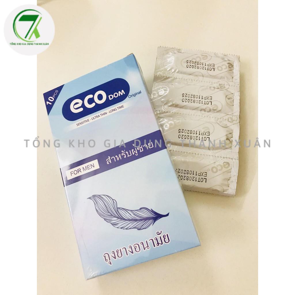 Bao cao su Thái Lan Eco Dom có gân, gai, kéo dài thời gian khi quan hệ (hộp 10 chiếc)_che tên sản phẩm khi giao hàng