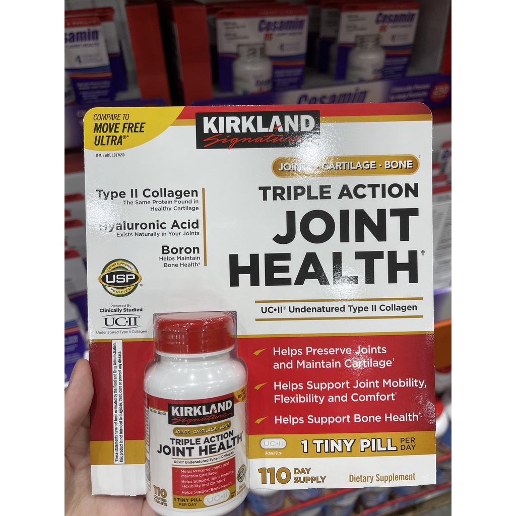 Viên uống hỗ trợ xương khớp Kirkland Triple Action Joint Health bổ sung collagen Type II, Hyaluronic Acid và Boron