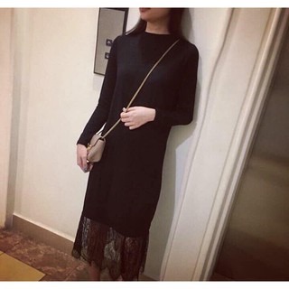 Đầm maxi thun len bozip phối chân