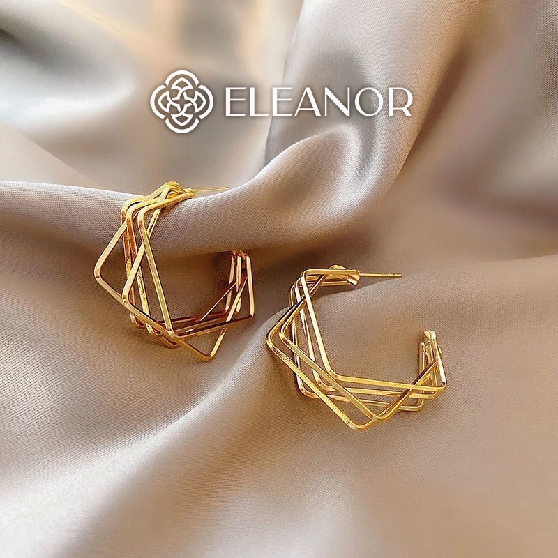 Bông tai nữ Eleanor Accessories viền vuông nhiều vòng mắc nối phụ kiện trang sức 2866