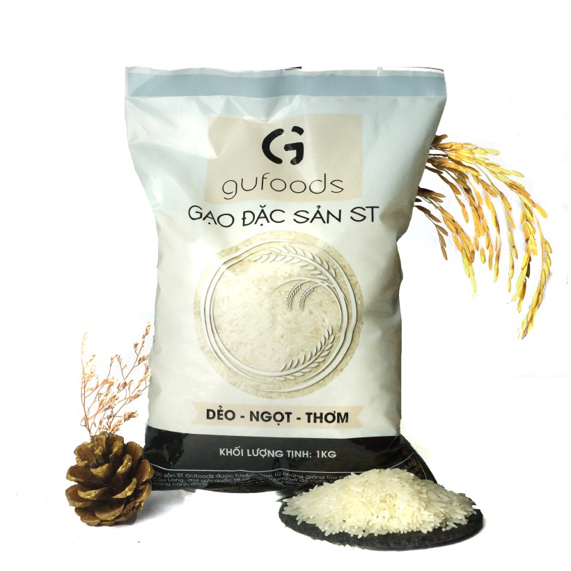 Combo 3 gúi Gạo ngon đặc sản ST24 GUfoods (mỗi túi 1kg) (dẻo - ngọt - thơm)