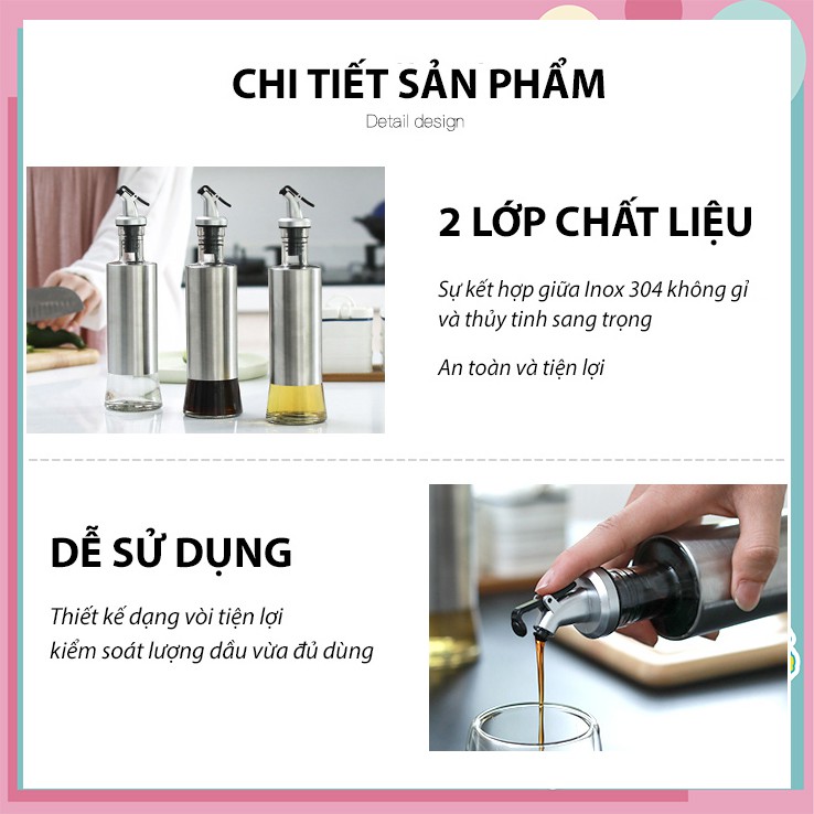 [Tặng Kẹp Miệng Túi] Chai Rót Dầu Ăn, Nước Tương Thủy Tinh Bọc Inox Cao Cấp