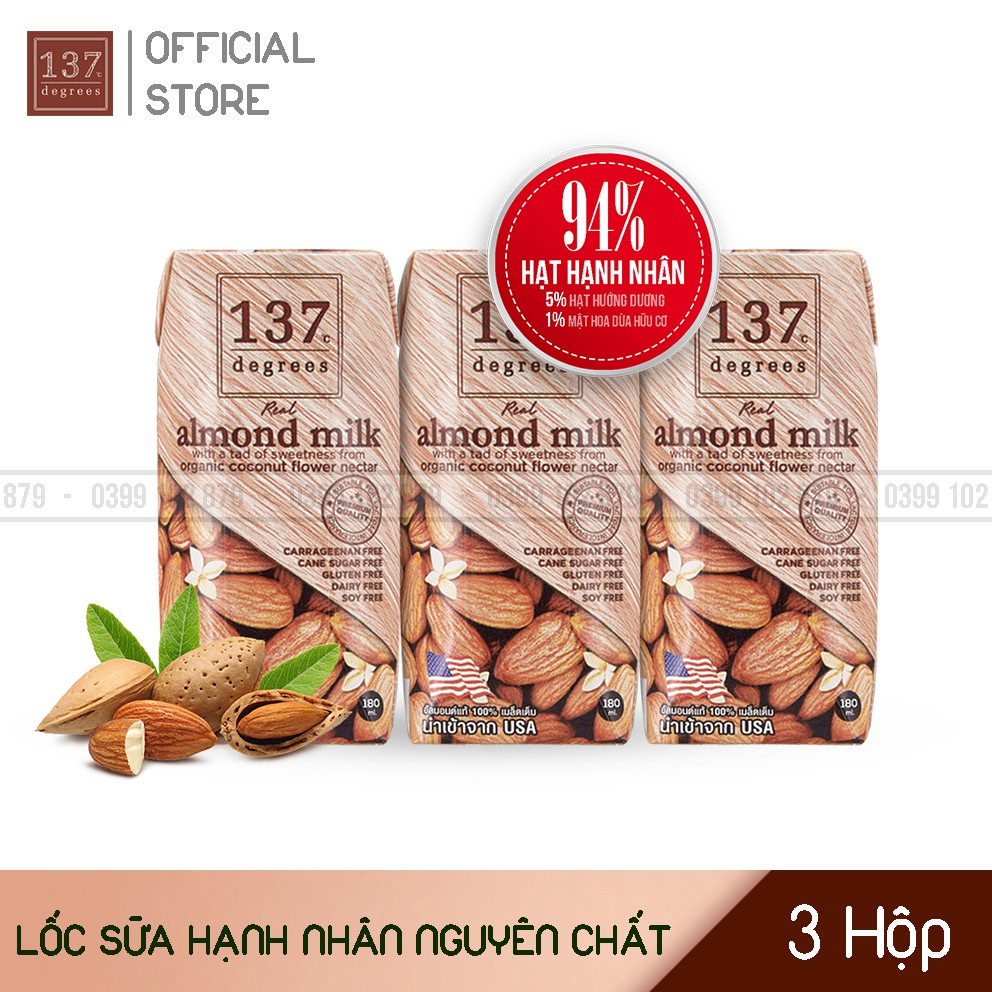 SALE Sữa Hạt nguyên chất 137 Degrees - Lốc 3 hộp 180ml