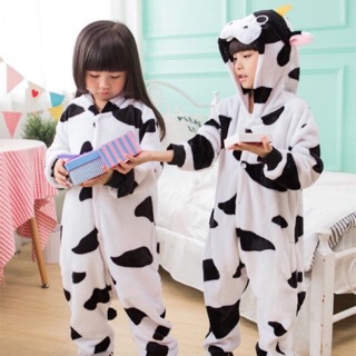 (Có sẵn) Bộ đồ bò sữa trẻ em và người lớn, bộ đồ ngủ cosplay bò sữa