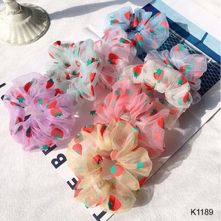 Dây cột tóc, buộc tóc scrunchies voan quả dâu Orin K1189