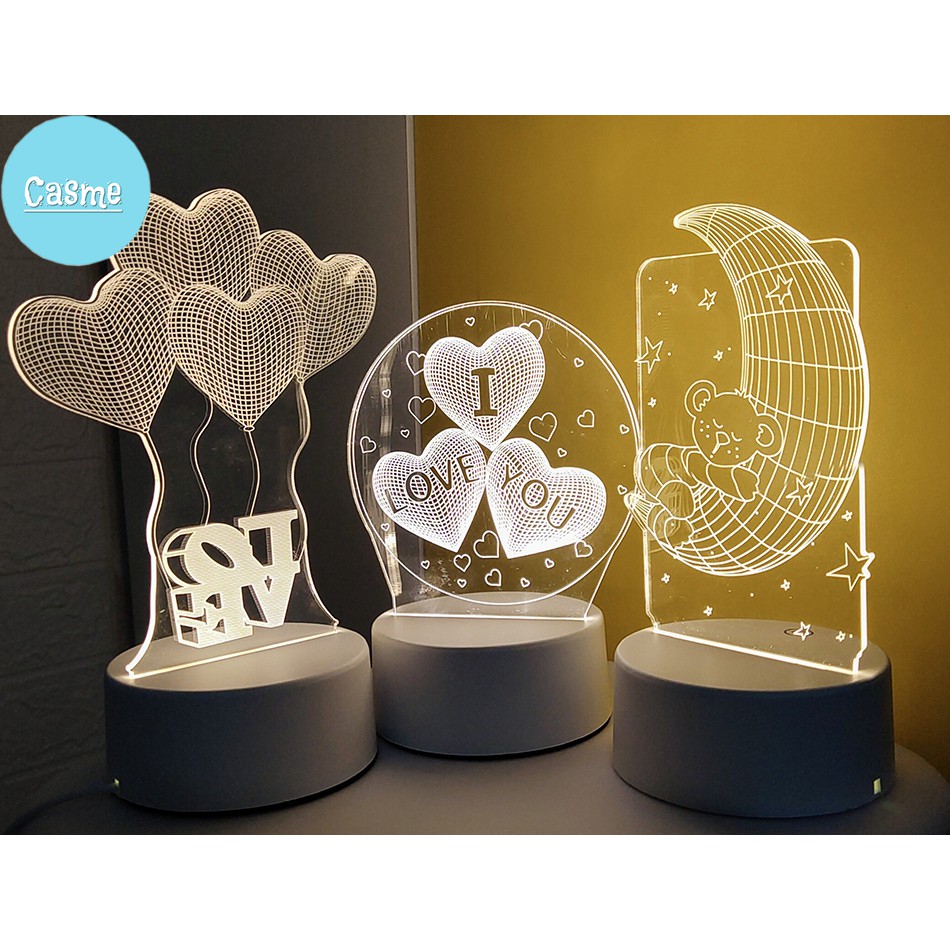 Đèn ngủ 3D Casme, đèn LED trang trí phòng ngủ nhiều mẫu, có thể làm quà tặng - D001