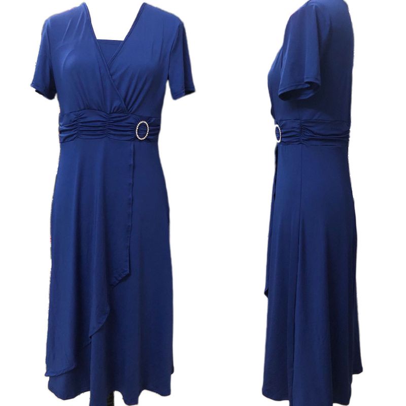 Xiangbao Đầm Midi Tay Ngắn Dáng Dài Xếp Nếp Đính Đá Không Đối Xứng Kích Thước Lớn Cho