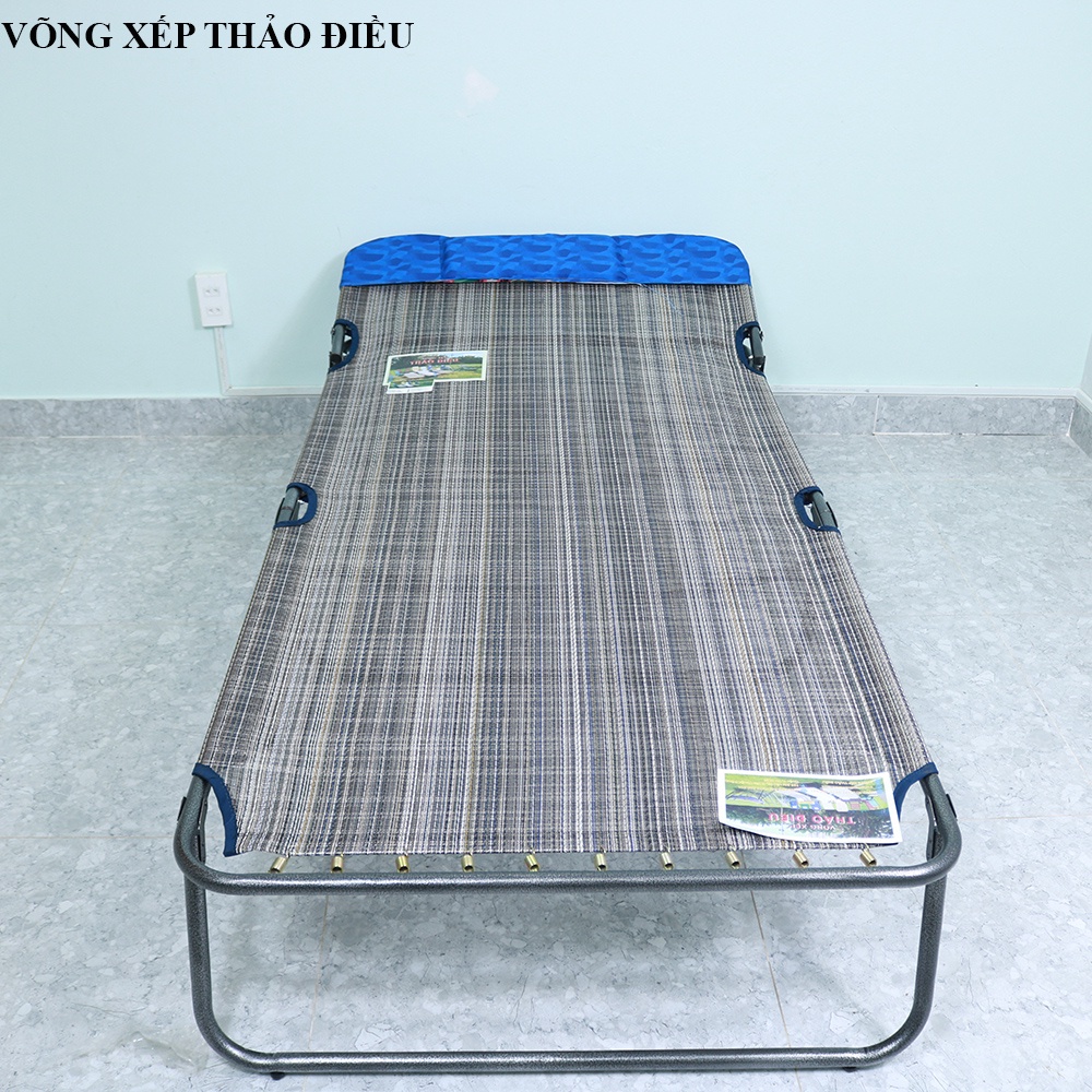 Giường xếp lưới thổ cẩm cao cấp rộng 90cm khung sơn tĩnh điện thương hiệu Võng Xếp Thảo Điều - G12