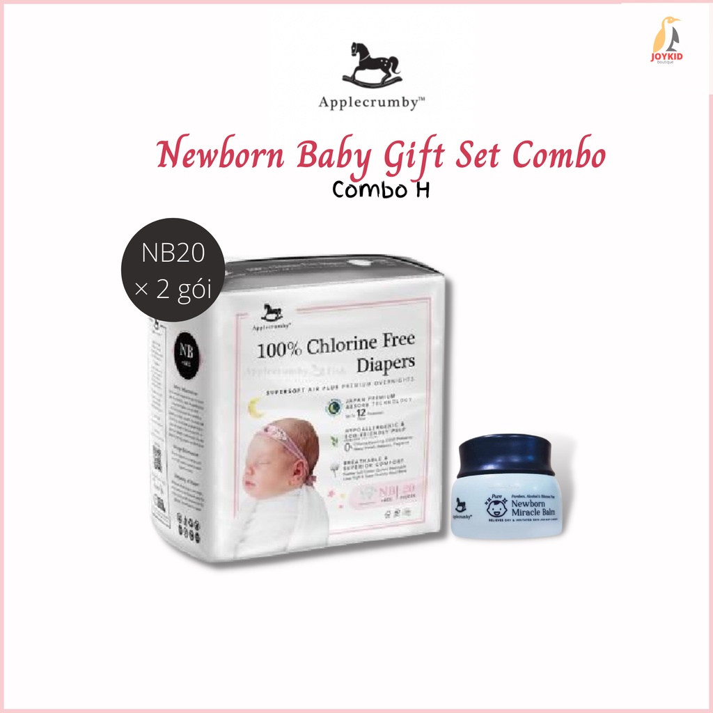 [Bản mới] Combo tã/bỉm dán đêm Applecrumby Supersoft Air Plus Premium Overnights Tape Diapers newborn sơ sinh NB20