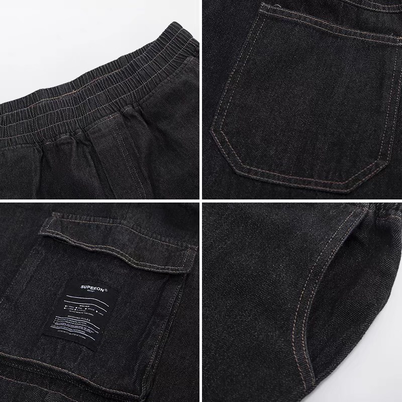 Quần Đùi Jean Túi Hộp Nam Nữ Lưng Thun Thời Trang Đường Phố Cao Cấp LAYLOW Unisex