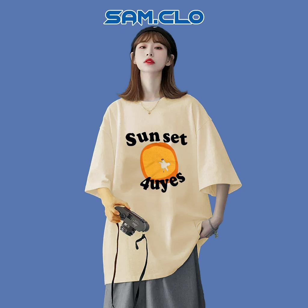 Áo phông tay lỡ nữ SAM CLO freesize thun form rộng dáng Unisex - mặc cặp, nhóm, lớp in MẶT TRỜI SUNSET