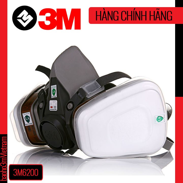 3M6200 -  trọn bộ mặt nạ phòng độc và hóa chất gồm 1 mặt nạ + 2 phin lọc + 2 bông lọc + 2 nắp giữ