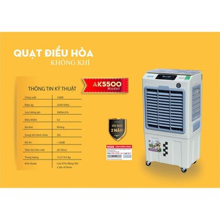 Quạt điều hòa không khí akyo ak5500 bh 2 năm new 2020