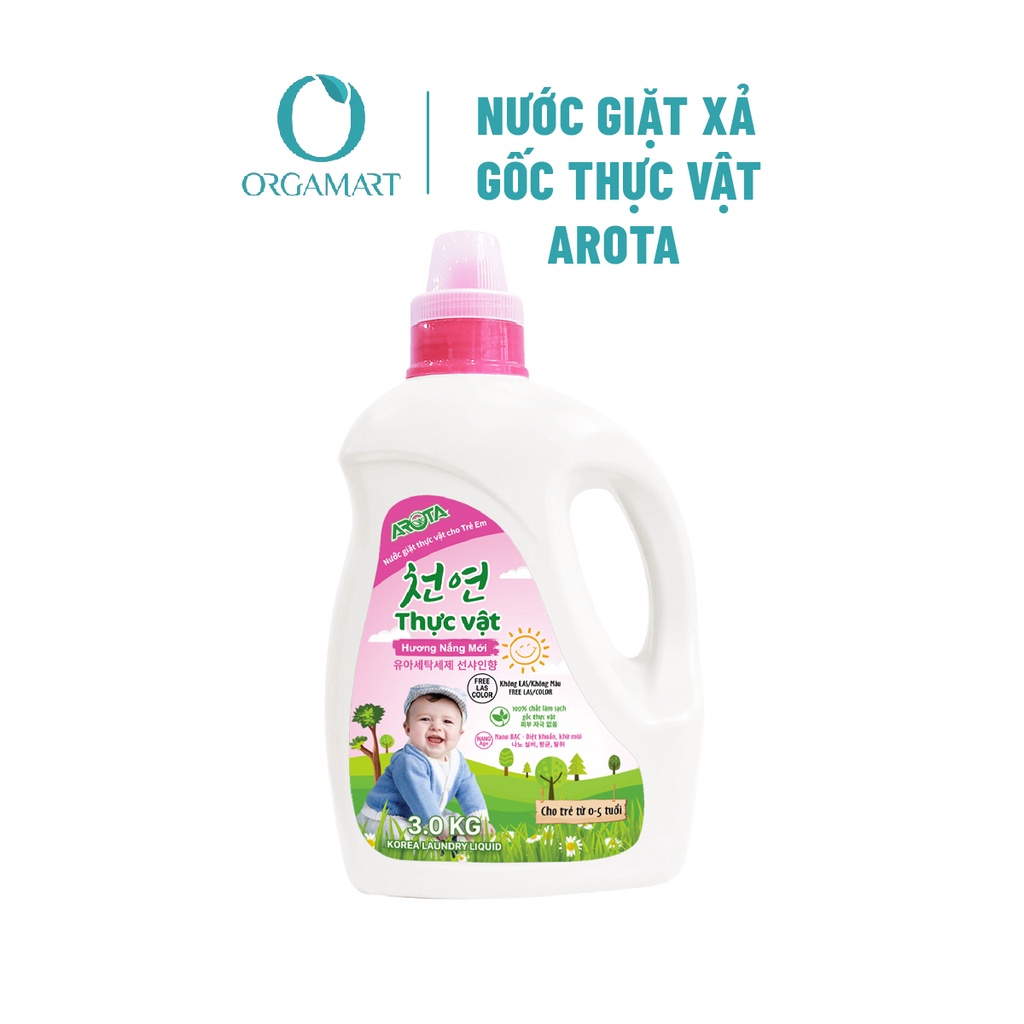 Nước Giặt Xả Arota Thực Vật Dành Cho Trẻ Em Hương Nắng Mới Chất Làm Mềm Vải An Toàn Cho Da 3l