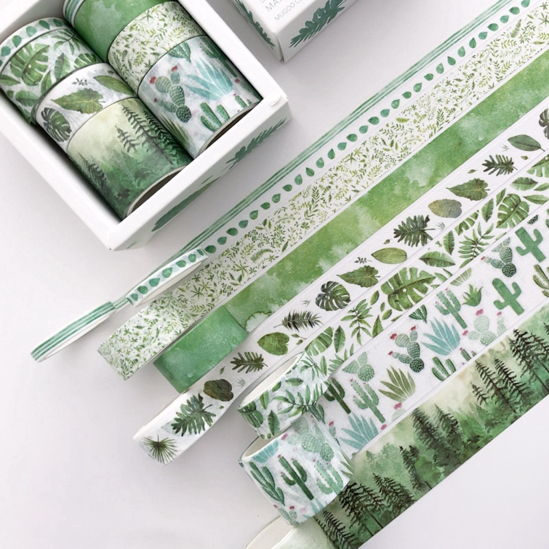 Bộ 8 cuộn băng dính Washi hình hồng hạc trái cây dùng trang trí album ảnh scrapbook