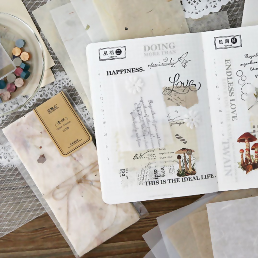 Set 30 miếng giấy kraft in họa tiết hoa phong cách vintage dùng trang trí sổ tay/ đồ thủ công