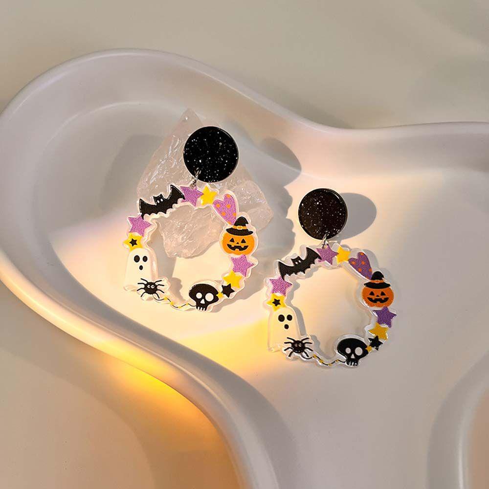 Khuyên Tai Hình Bộ Xương Bí Ngô Đội Mũ Halloween Vui Nhộn Dành Cho Nữ