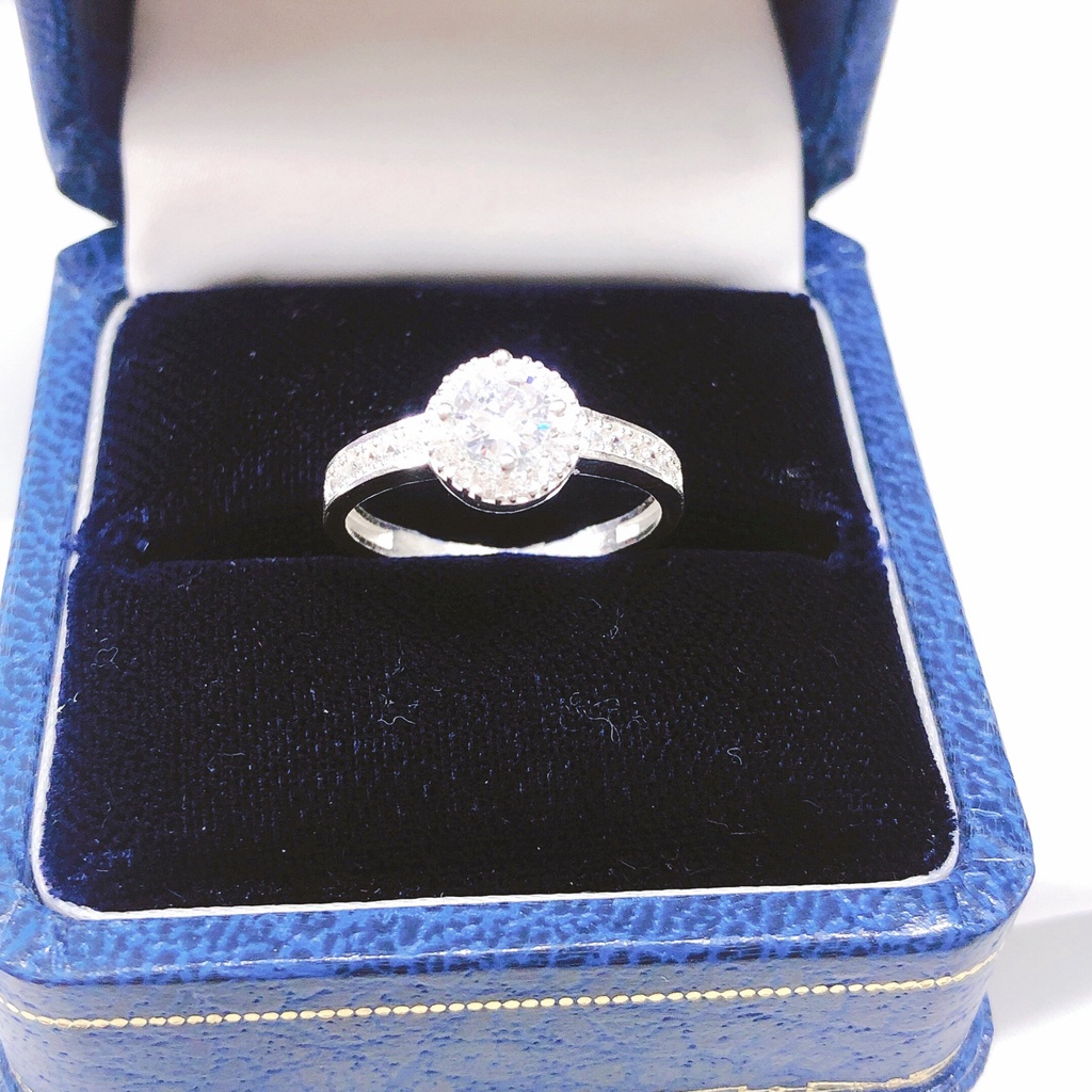 Nhẫn nữ bạc ta mặt đá tròn thân dày dặn LINH MIU SILVER