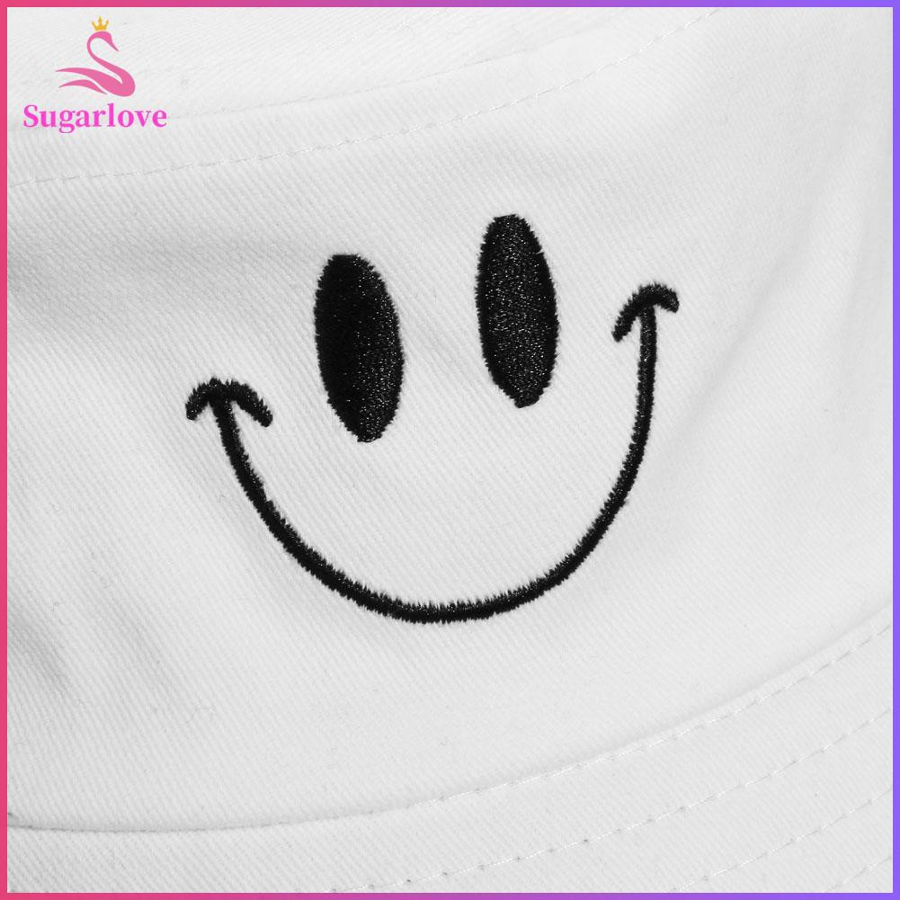 Beautiful※Smile Face Embroidery Bucket Hat Fishing Sunscreen Bucket Hat